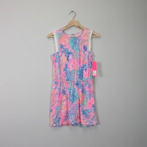 Lilly Pulitzer Girls Mini Agee Romper Dress XL Pink Cotton Sleeveless Beach 176